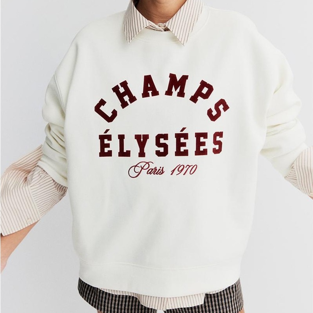 Champs Élysées Paris Oversized Sweatshirt French Graphic Pullover Top (L, XL) - Picture 3 of 3